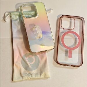 iPhone 15 Pro Loopy Case Iridescent and Pink Otterbox Phone Case Set